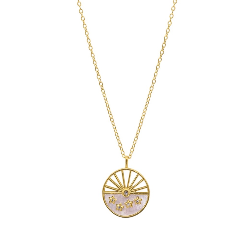 Gold Sun and Stars Circle Pendant Necklace